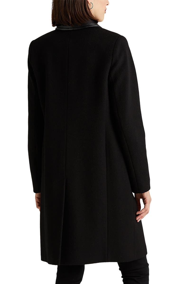 Lauren Ralph Lauren Faux Leather Trim Wool Blend Coat, Alternate, color,