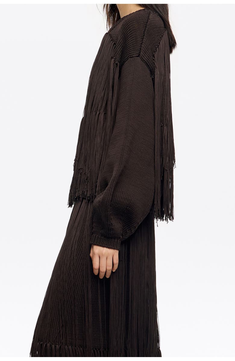 Bimba y Lola Fringed Balloon Sweater, Alternate, color, Brown