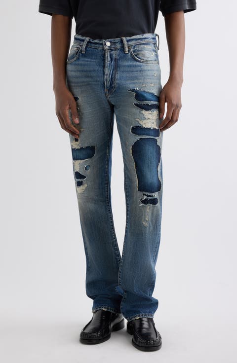 1996M Distressed Patched Straight Leg Jeans