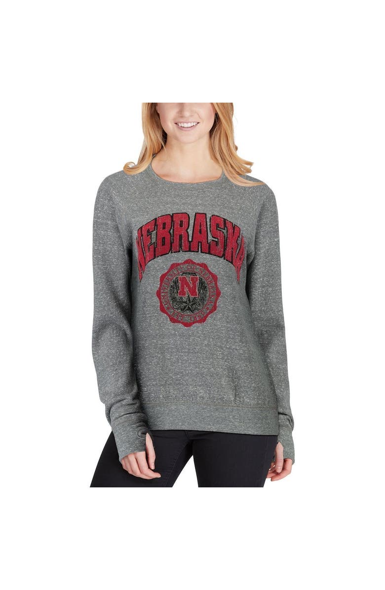 PRESSBOX Women's Pressbox Heathered Gray Nebraska Huskers Edith Vintage Knobi Pullover Sweatshirt, Alternate, color,