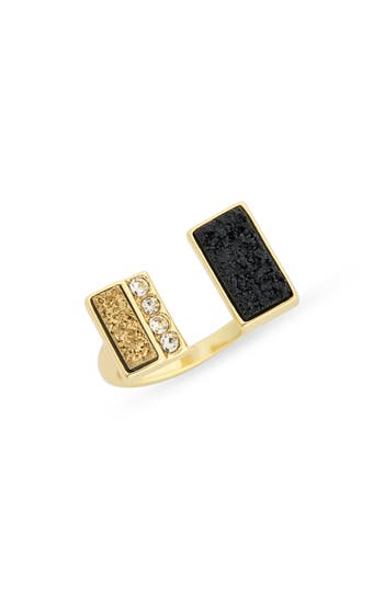Covet Druzy Stone Open Face Ring In Black/gold