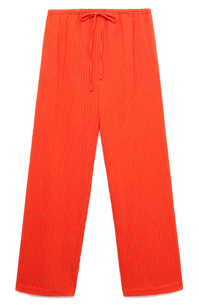 MANGO Crinkled Wide Leg Drawstring Pants, Alternate, color, Orange
