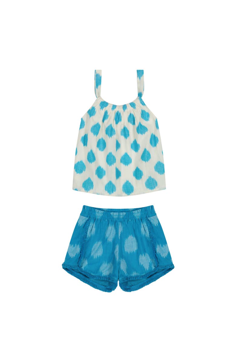 Mer St. Barth Colette Girl's Top and Short Set Aqua Cerulean Ikat, Main, color, 