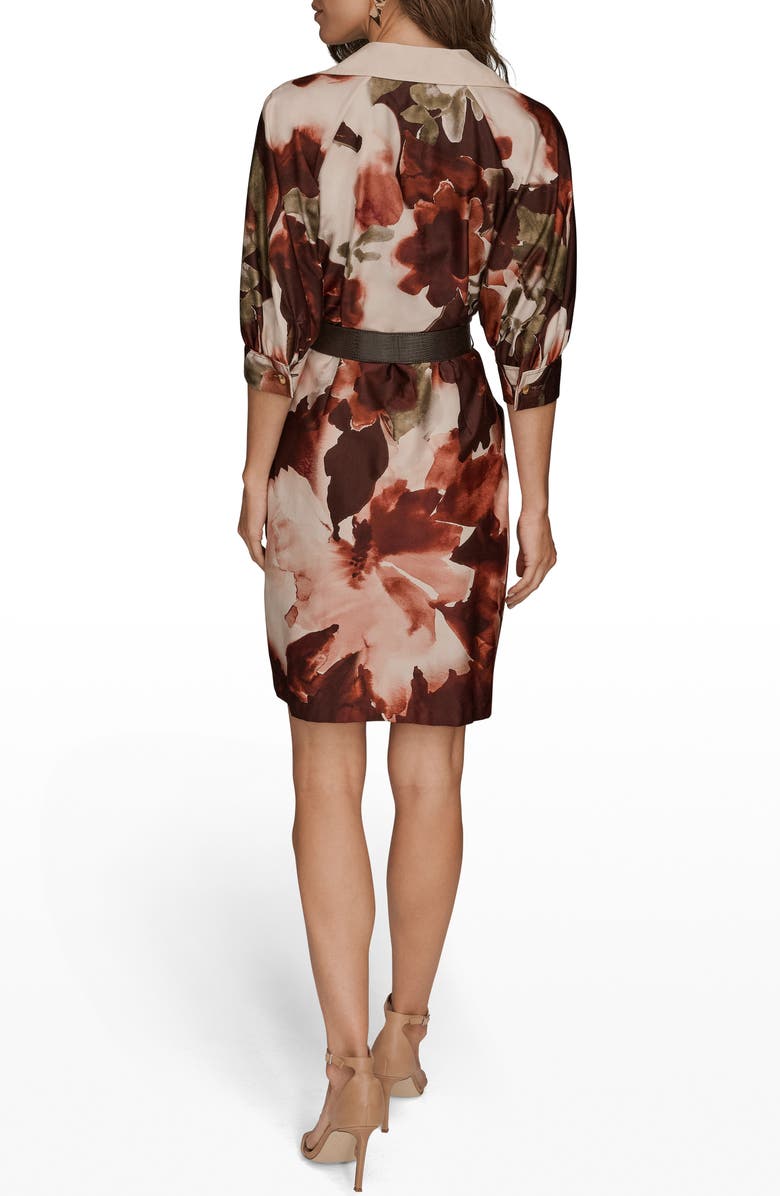 Donna Karan New York Floral Print Belted Shirtdress, Alternate, color, Oxblood Multi