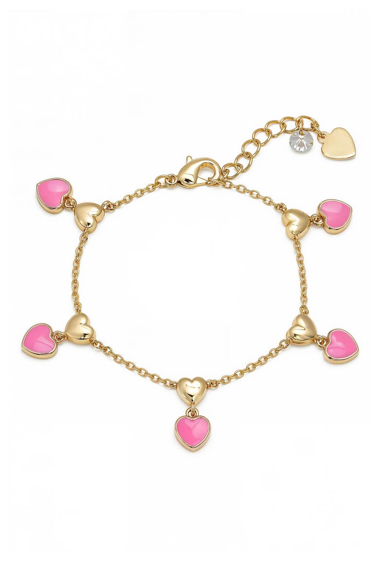 Kids' Double Heart Enamel Charm Bracelet, Main, color, PINK