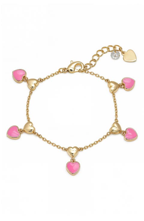 Kids' Double Heart Enamel Charm Bracelet