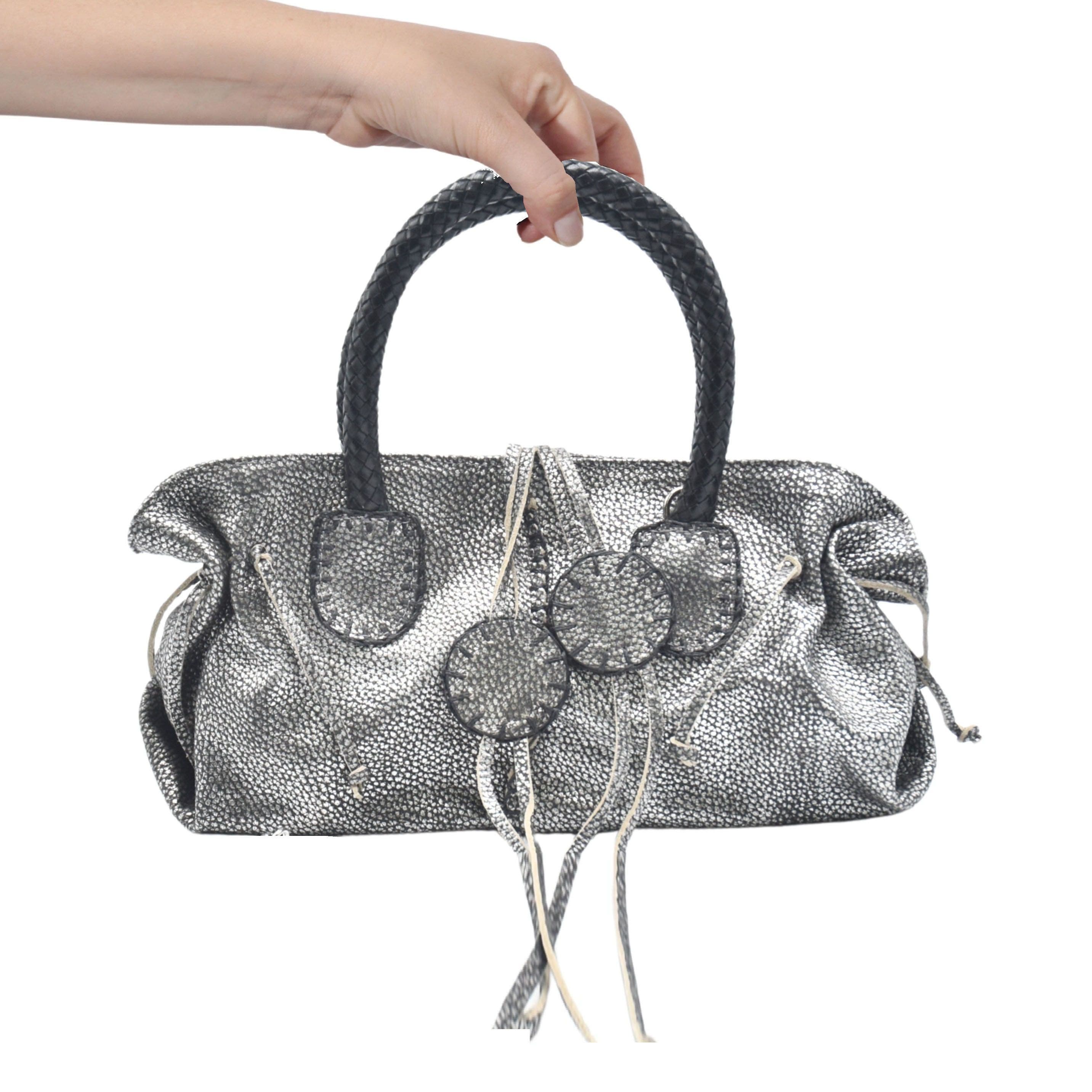Carlos Falchi Mini Satchel Leather Bag, Alternate, color, Roman Chrome