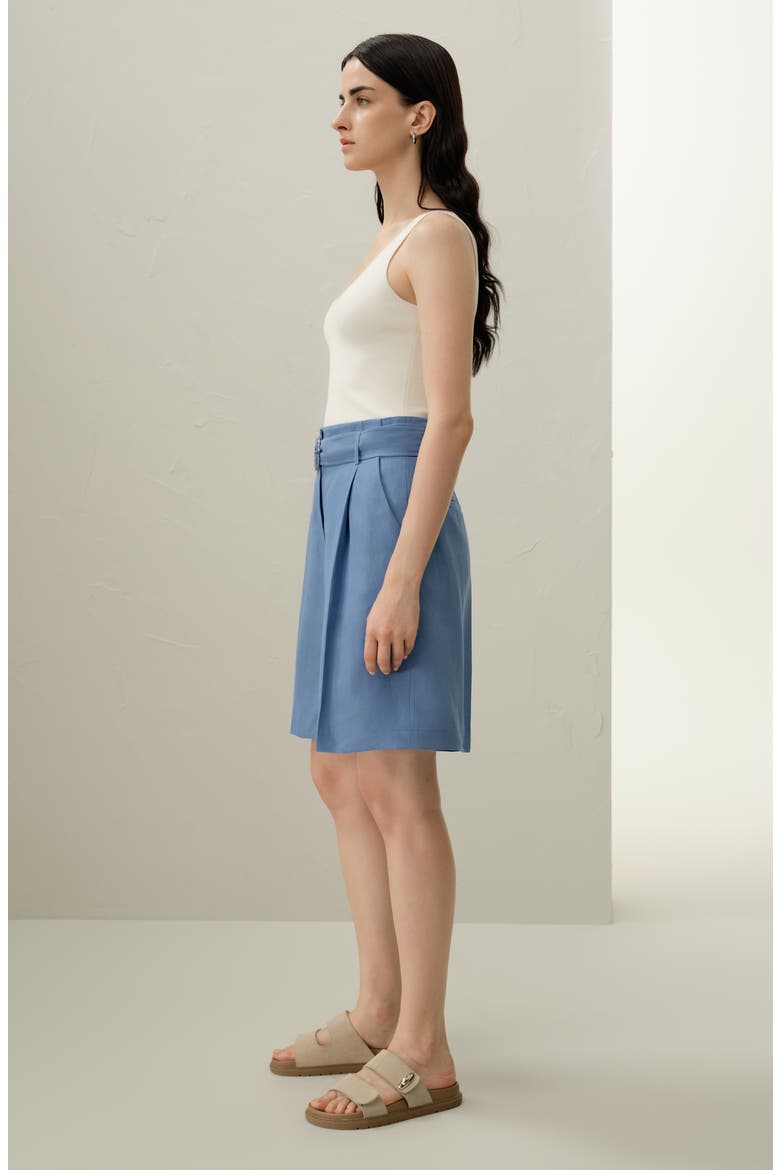 Women's Silk Linen Belted Shorts, Alternate, color, Chambray Blue