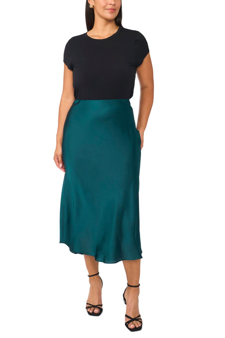 Bias Satin Midi Skirt, Alternate, color, DEEP EMERALD