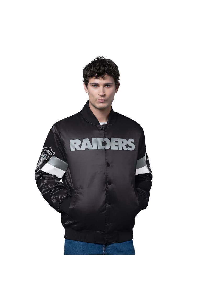Men's Starter Black Las Vegas Raiders Triple Option Satin Varsity Full-Snap Jacket, Main, color, Black