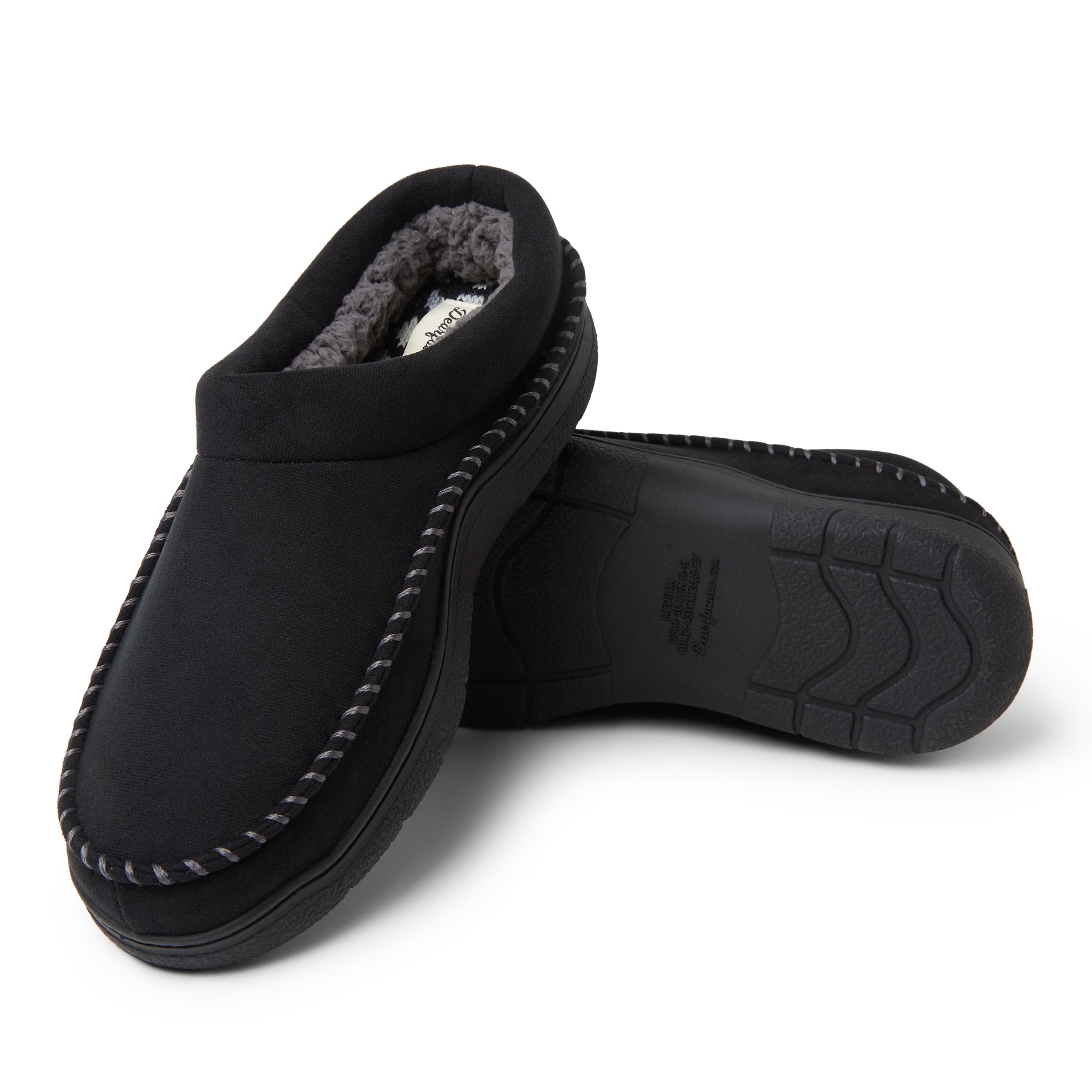 DEARFOAMS Thompson Moccasin Toe Clog Slipper, Alternate, color, Black Solid