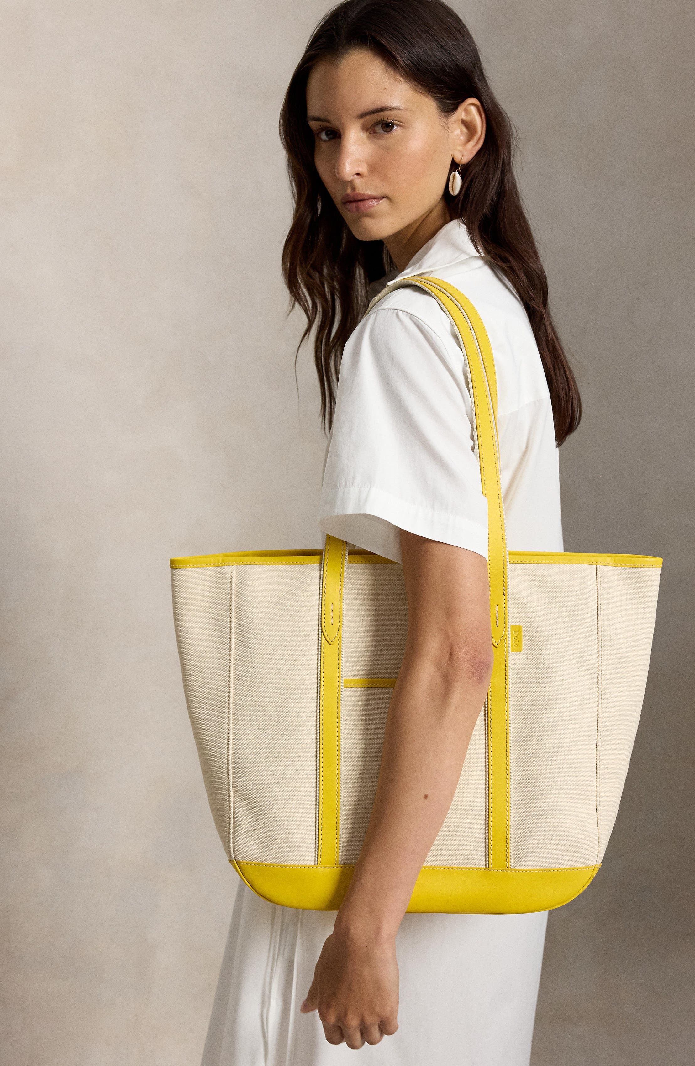 Medium Canvas & Leather Tote, Alternate, color, ECRU/ RACING YELLOW