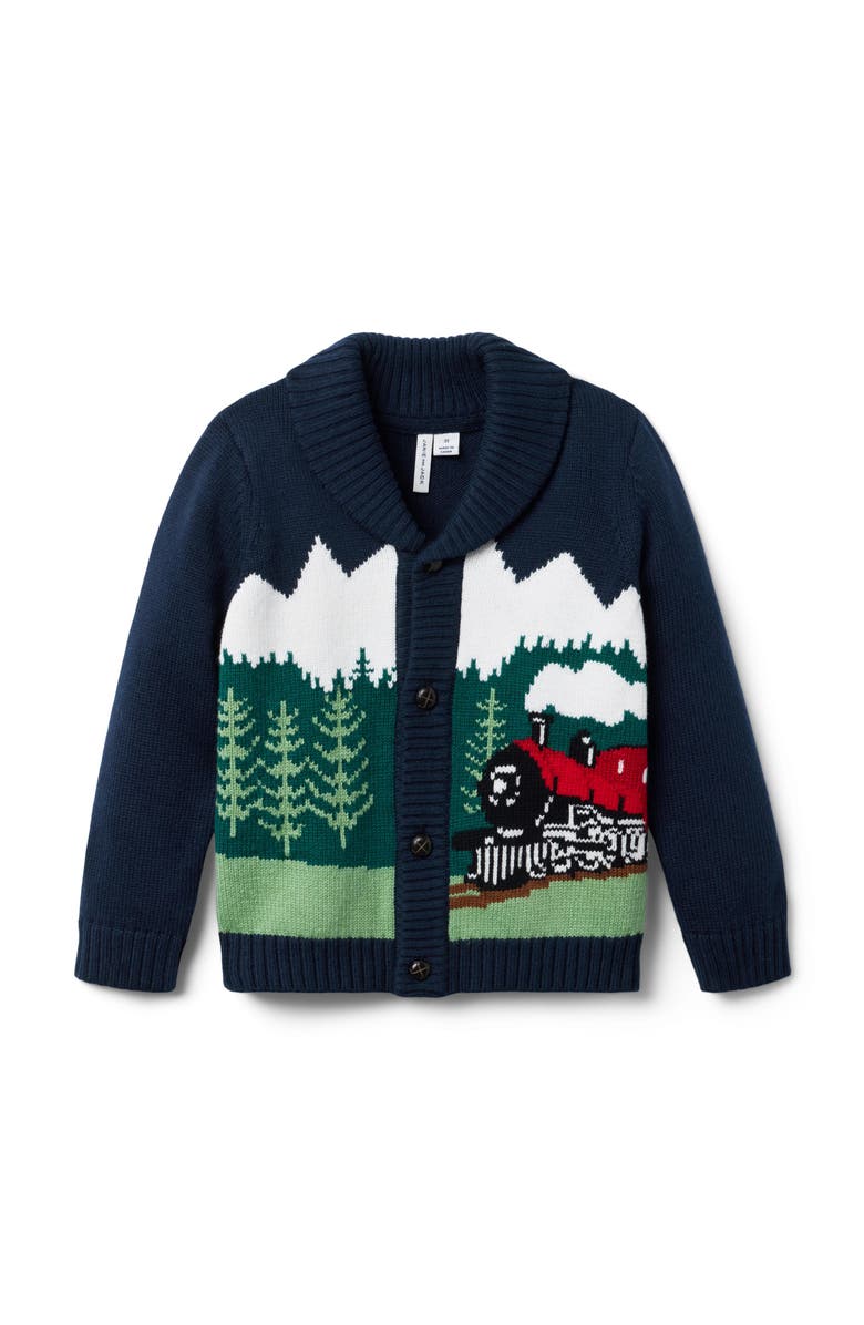 Janie and Jack The Train Cardigan, Main, color, 