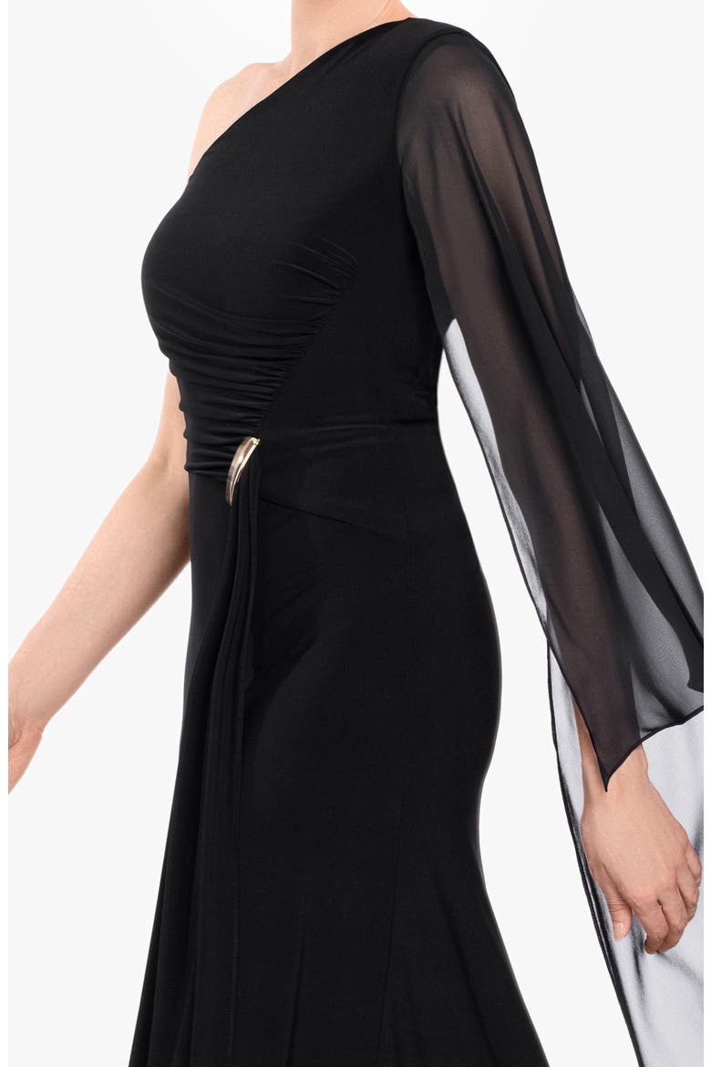 One Shoulder Chiffon Trim Maxi Dress, Alternate, color, BLACK