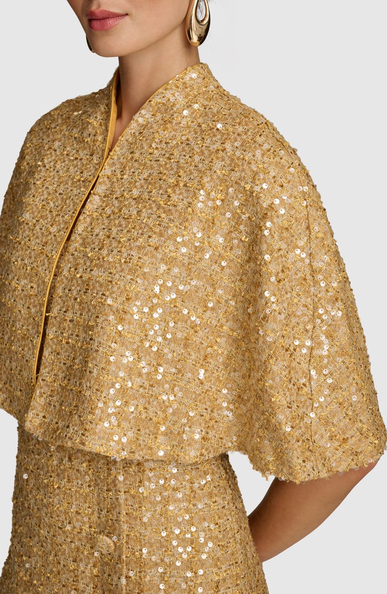 Donna Karan New York Sequin Tweed Cape & Sheath Dress Set, Alternate, color, Gold