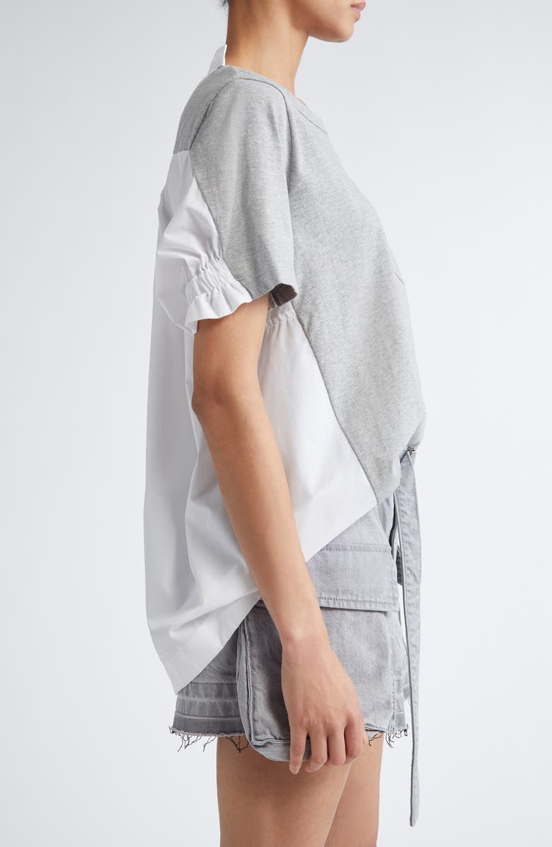Sacai Mixed Media Poplin & Jersey Top, Alternate, color, L/ Gray/ Off White 378