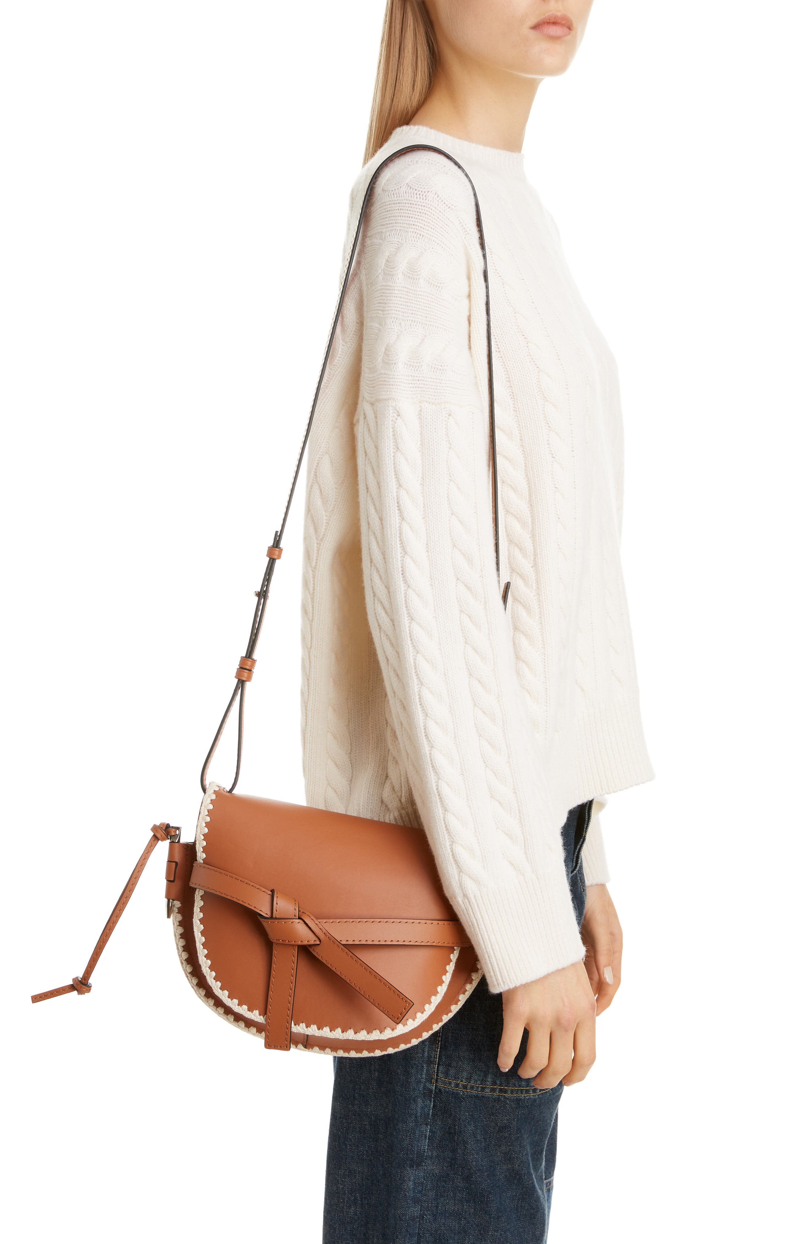 Loewe Small Gate Crochet Leather Crossbody Bag, Alternate, color, 