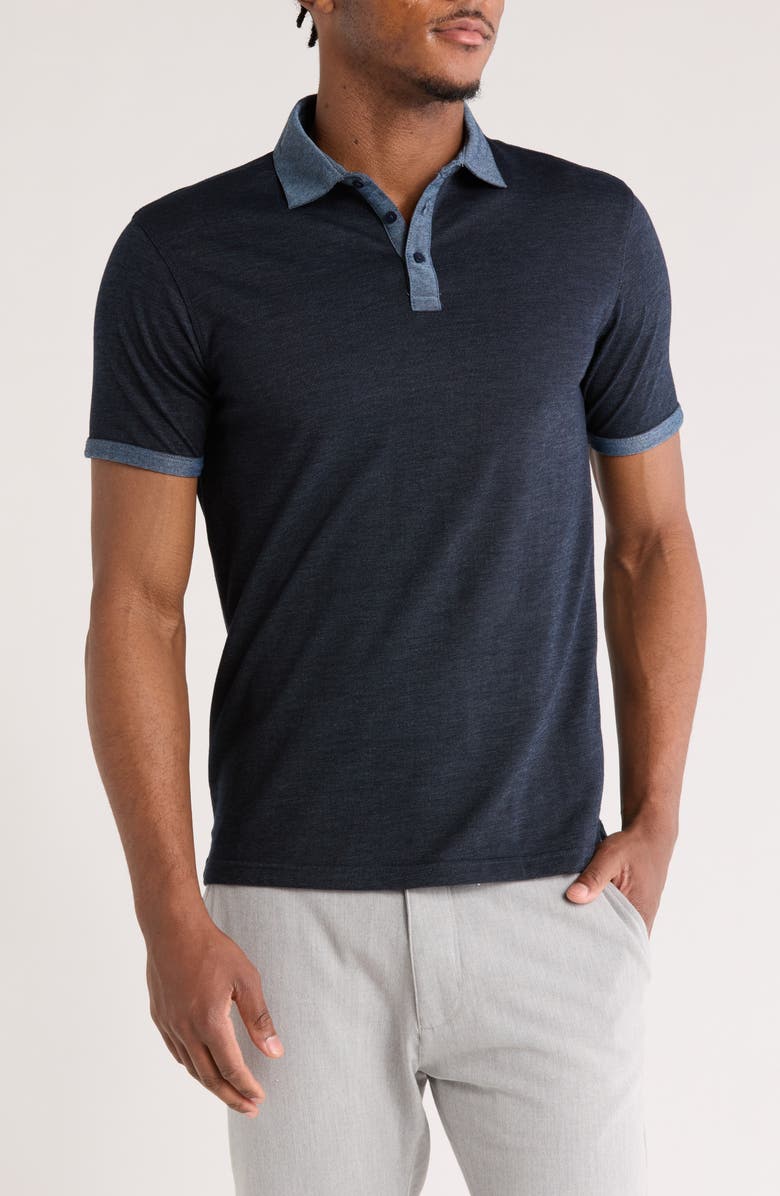 DENIM AND FLOWER Contrast Collar Polo, Main, color, Navy