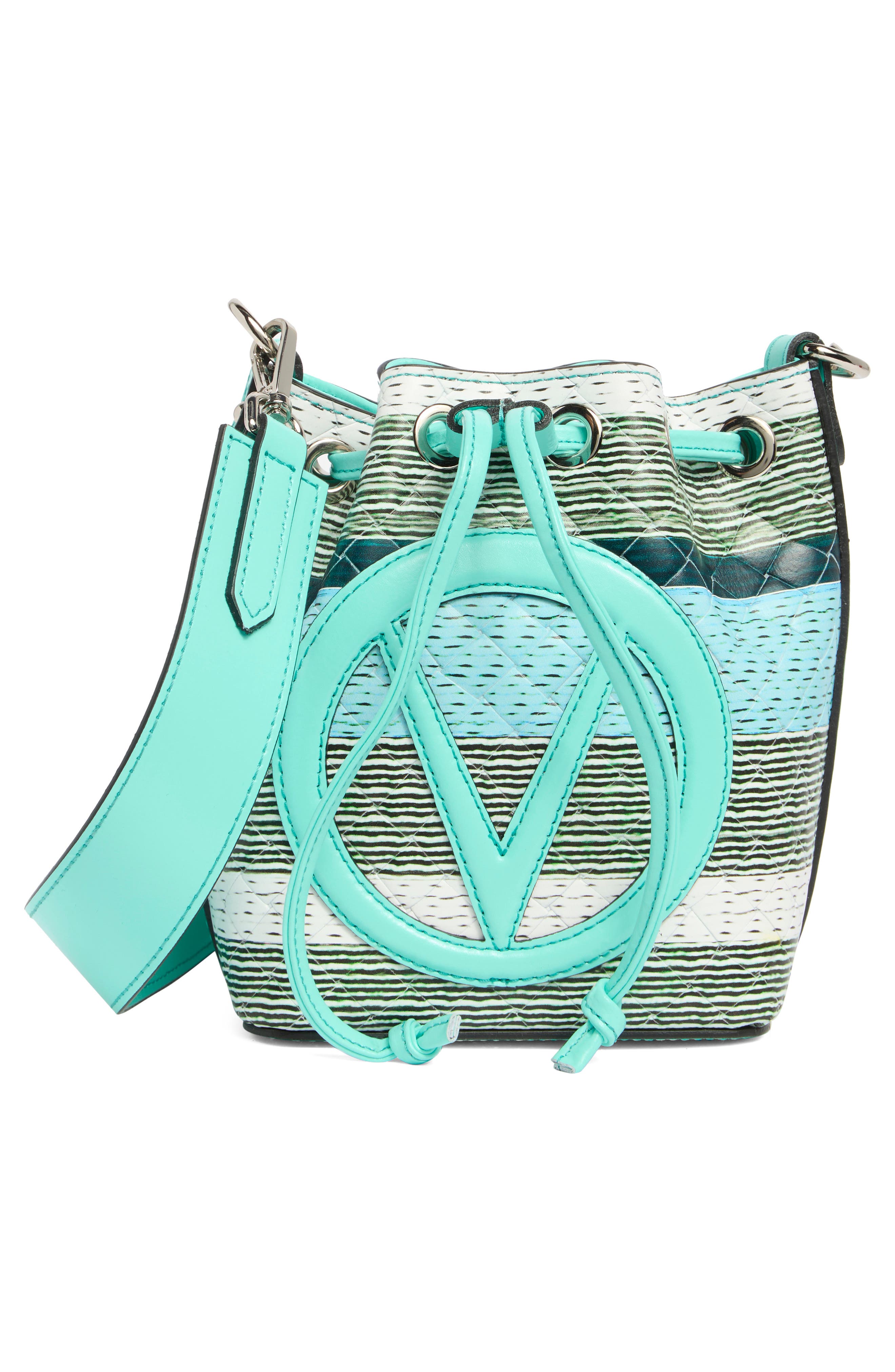 VALENTINO BY MARIO VALENTINO Jules Tresse Leather Bucket Bag, Main, color, Bermuda Green