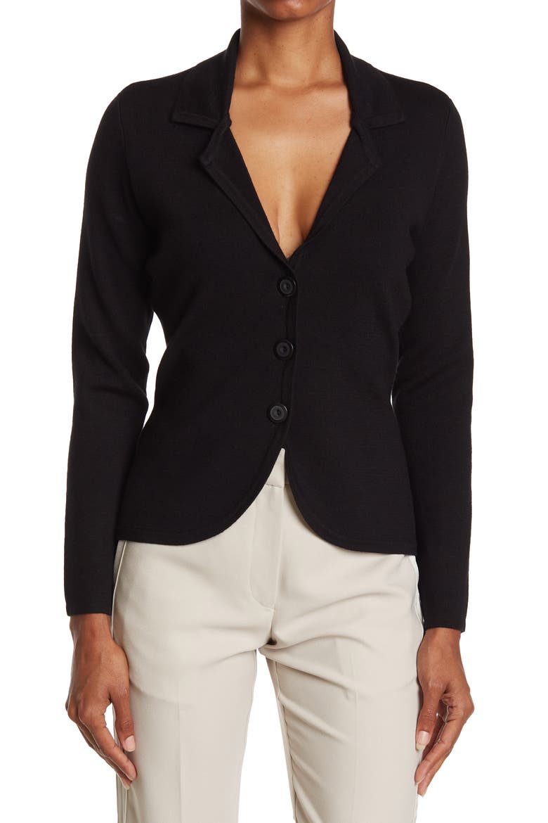 Button Front Knit Blazer, Main, color, BLACK