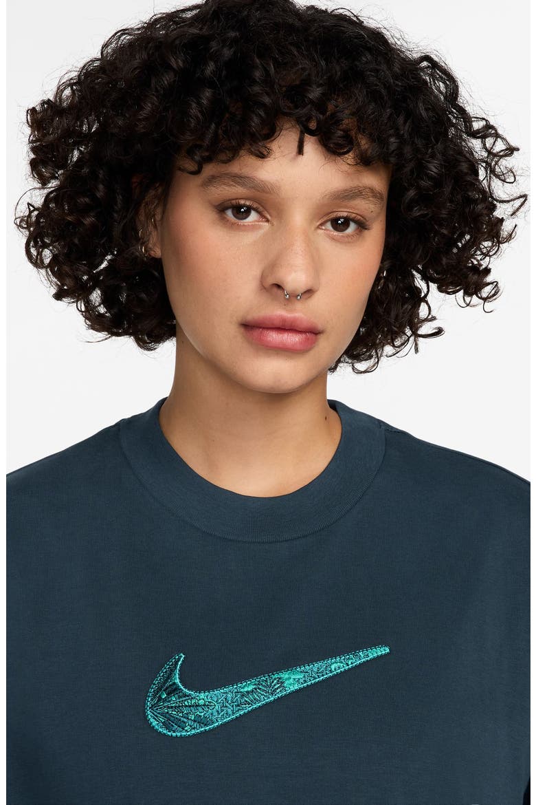 Oversize Luxe Swoosh Appliqué Cotton T-Shirt, Alternate, color, ARMORY NAVY
