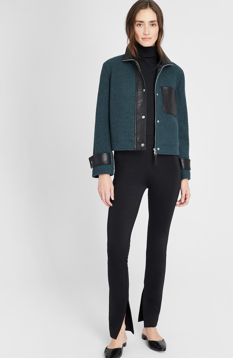 Club Monaco Leather Detail Wool Jacket, Alternate, color, 