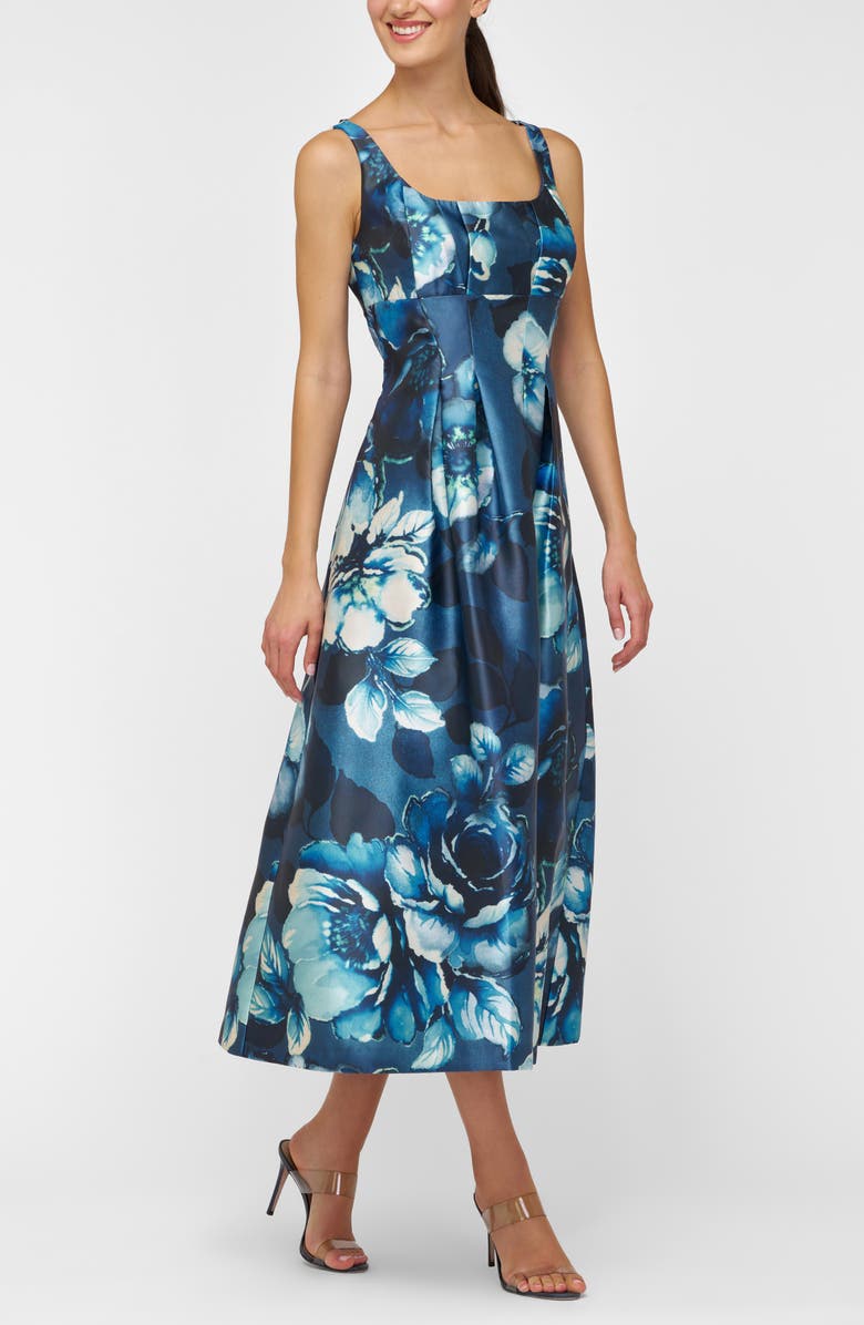 Kay Unger June Floral Mikado Cocktail A-Line Dress, Alternate, color, Dark Ink Multi