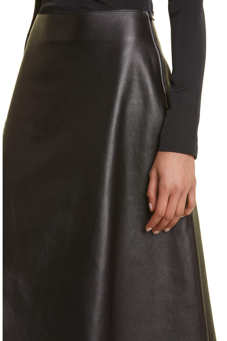 A-Line Lambskin Leather Skirt, Alternate, color, BLACK