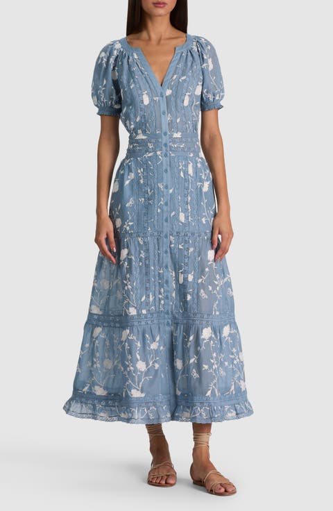Kathryn Lace Trim Cotton Midi Shirtdress