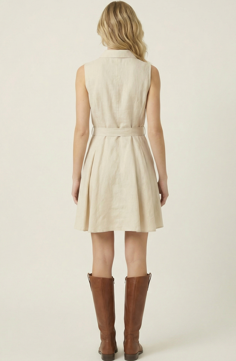 Modenaire Sleeveless Fit-and-Flare Button-Front Dress, Alternate, color, Beige