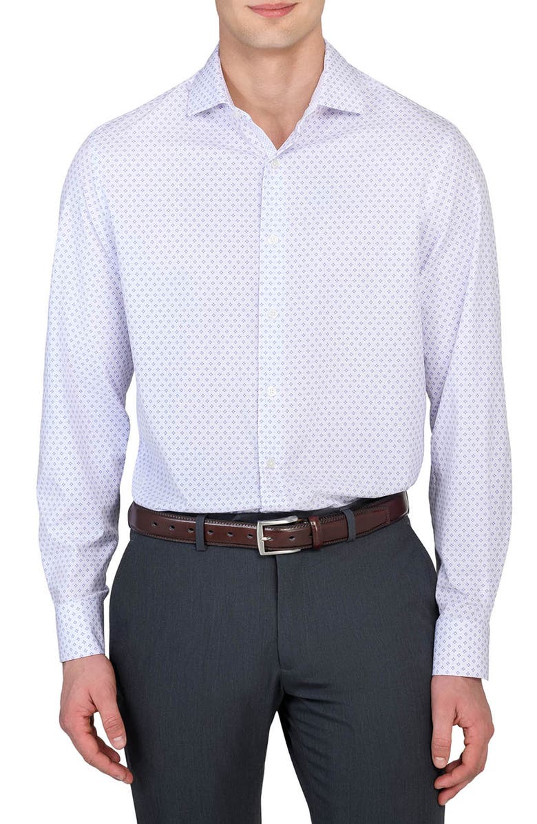 W.R.K Slim Fit Double Diamond Print Performance Dress Shirt, Main, color, White/ Purple