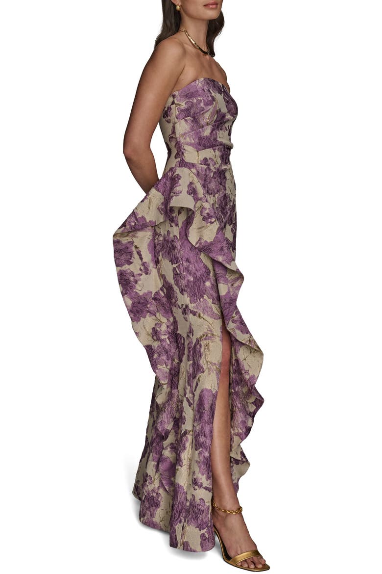 Floral Ruffle Strapless Jacquard Trumpet Gown, Alternate, color, WISTERIA M