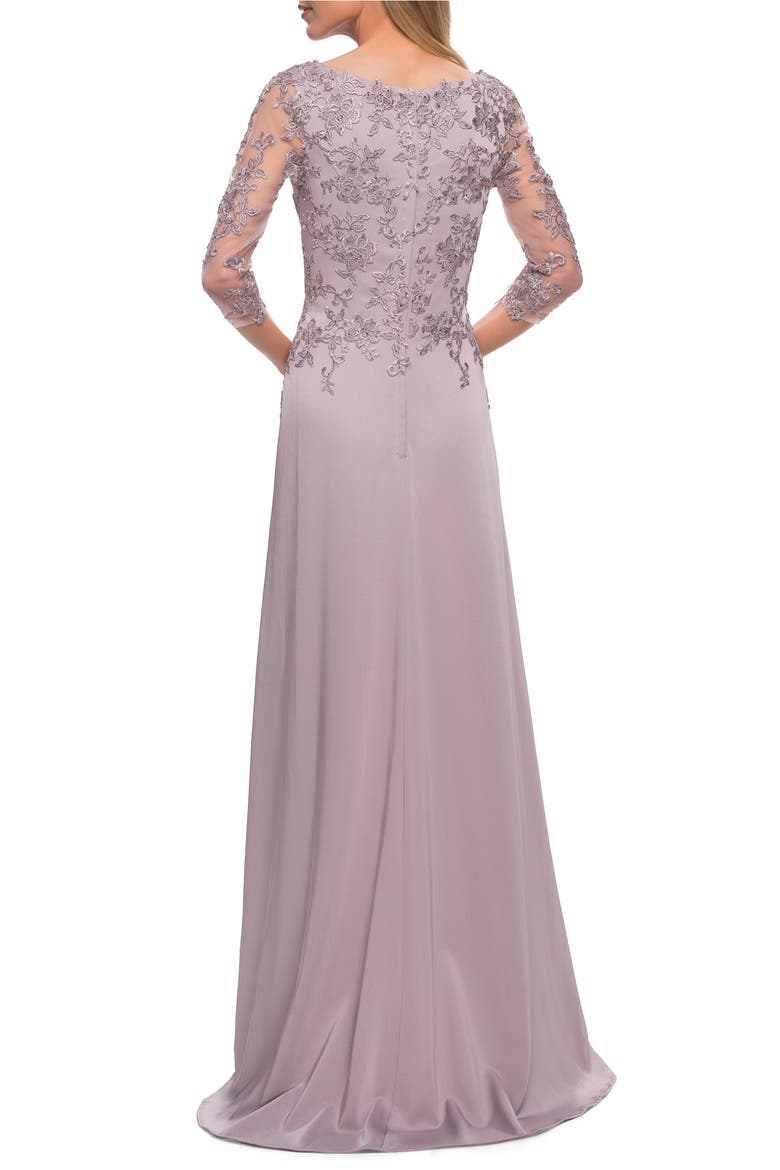 Floral Appliqué Jersey Column Gown, Alternate, color, LIGHT MAUVE