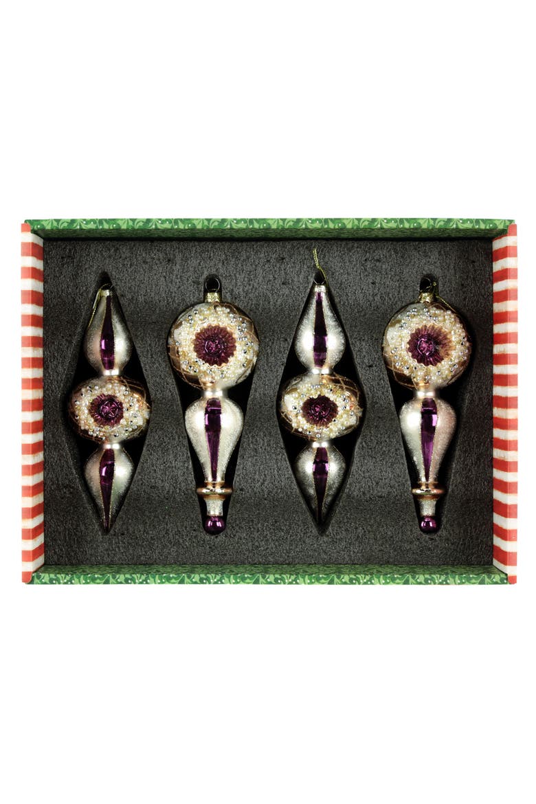 Double Reflector Finial Ornament, Box of 4, Alternate, color, Plum