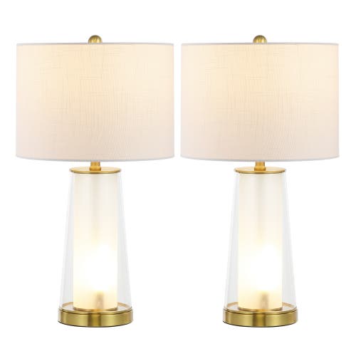 Jonathan Y Tryon 26" Modern Minimalist Glass/iron Nightlight Led Table Lamp In Clear/brass Gold