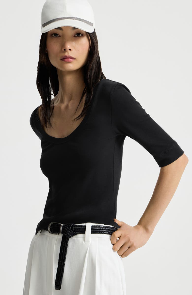 Brunello Cucinelli T-shirt with monili, Alternate, color, Black