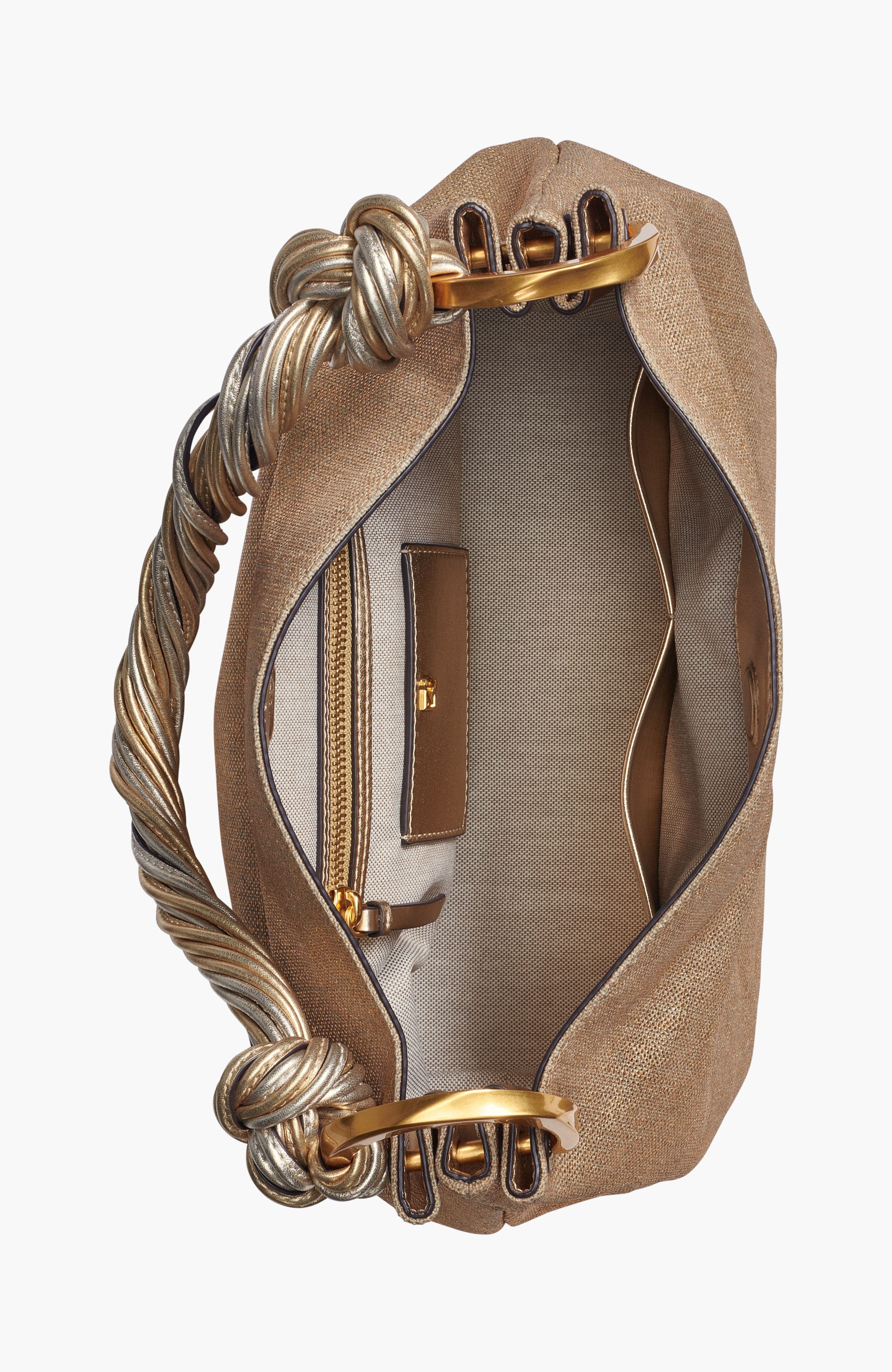 Donna Karan New York Glenwood Small Metallic Canvas Shoulder Bag, Alternate, color, Gold