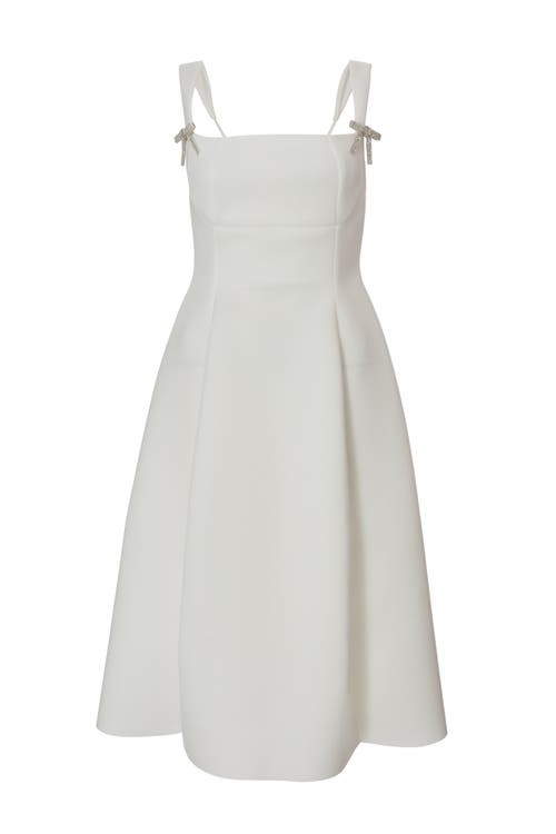 Quiz Scuba Foam Midi Skater Dress With Diamante Bows In White