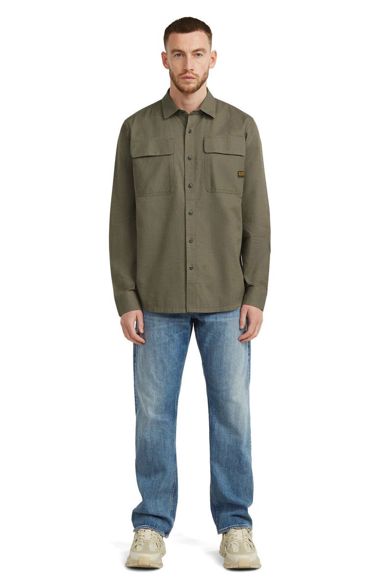 G-STAR CPO Regular Fit Cotton & Linen Button-Up Shirt, Alternate, color, Turf