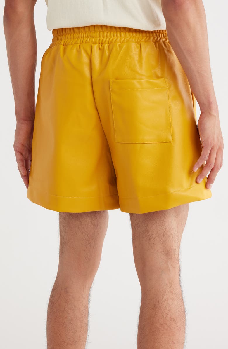 DIET STARTS MONDAY Script Faux Leather Drawstring Shorts, Alternate, color, Yellow