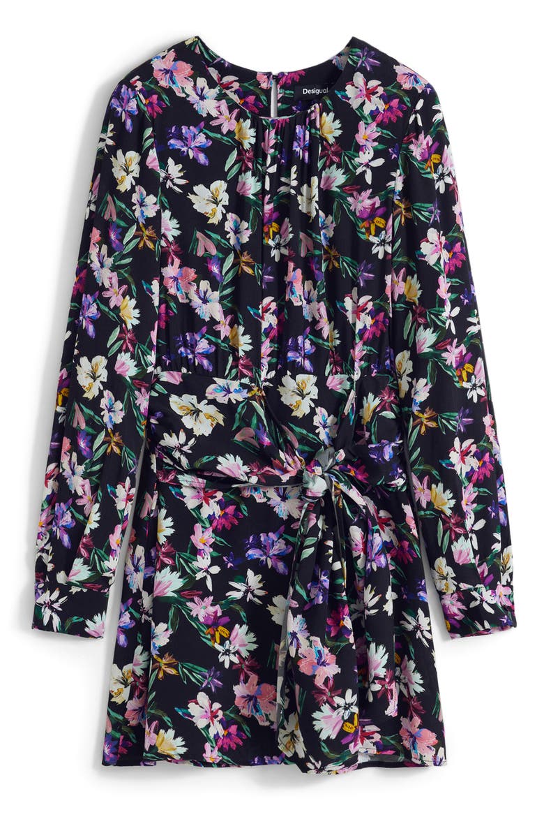 Floral Long Sleeve Minidress, Alternate, color, BLACK
