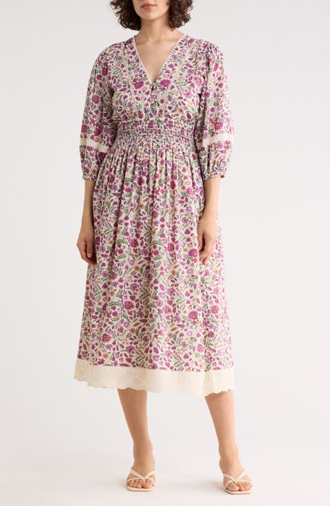 Floral Smocked Waist Midi Dress