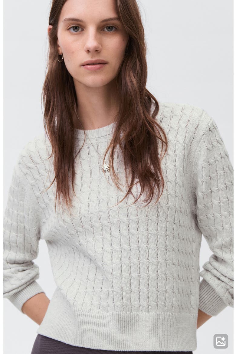 Cable Cotton Blend Sweater, Alternate, color, MEDIUM HEATHER GREY