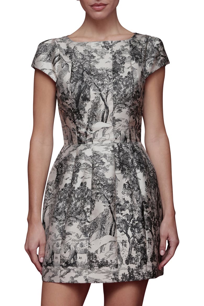 Toile Fit & Flare Minidress, Main, color, BLACK AND GREY TOILE