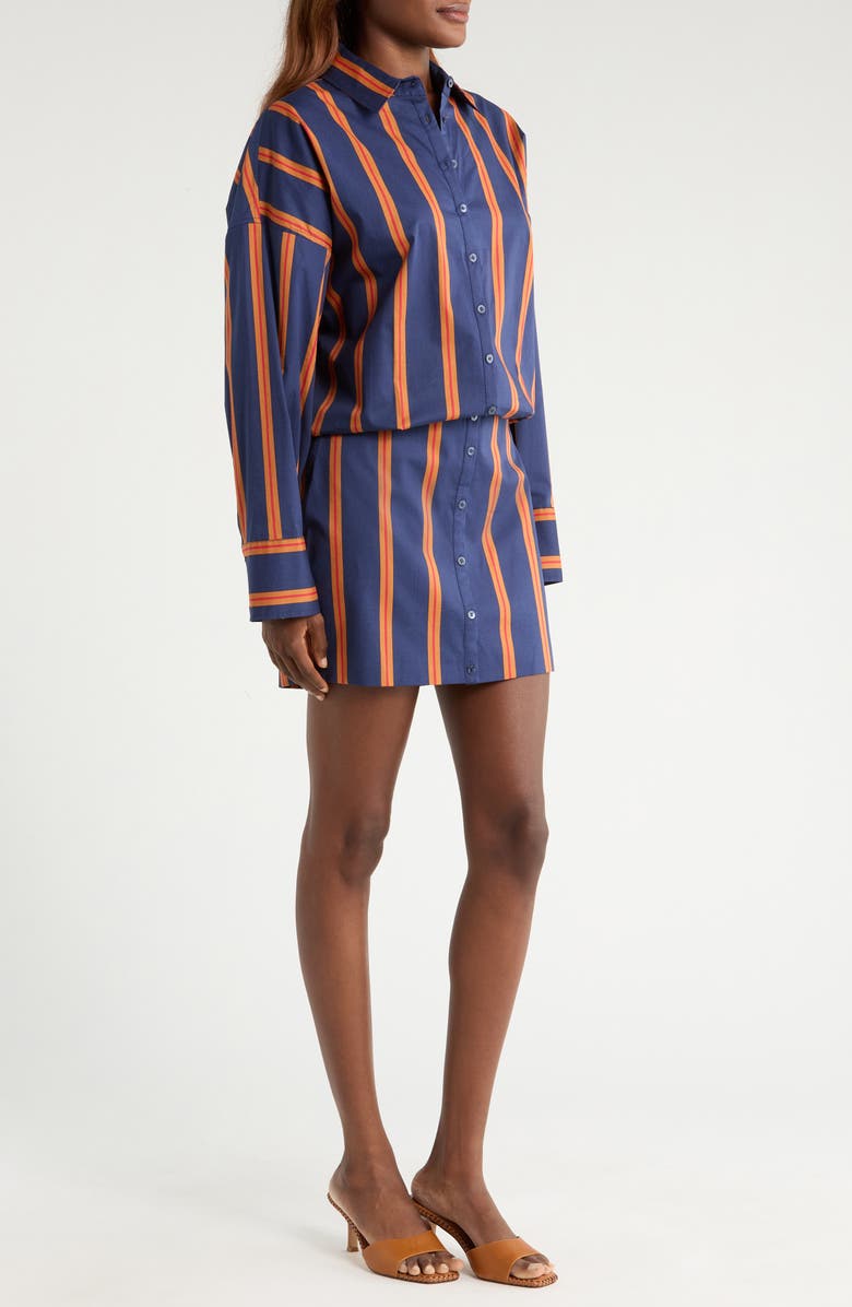 STAUD Cynthia Stretch Cotton Mini Shirtdress, Alternate, color, Railroad Stripe