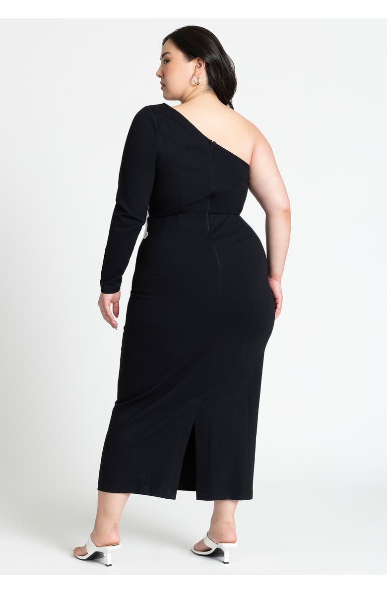 ELOQUII One Shoulder Flower Detail Dress, Alternate, color, Black Onyx