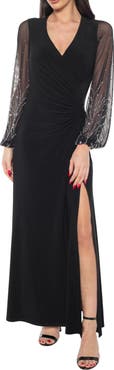 Marina Beaded Long Sleeve Jersey Gown