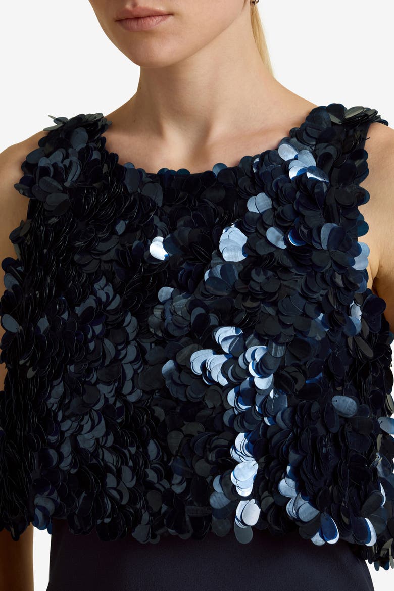 Bias Dress w/ Paillette Bodice, Alternate, color, Navy
