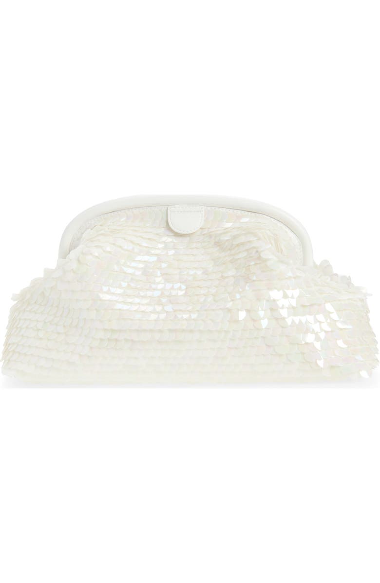Stella McCartney Oversize Falabella Padded Soft Paillette Clutch with Chain, Alternate, color, White