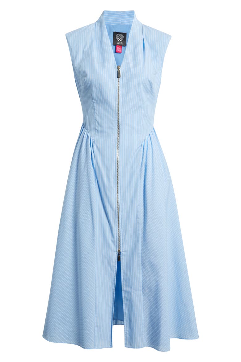 Stripe Zip Front Sleeveless Midi Dress, Alternate, color, LIGHT BLUE